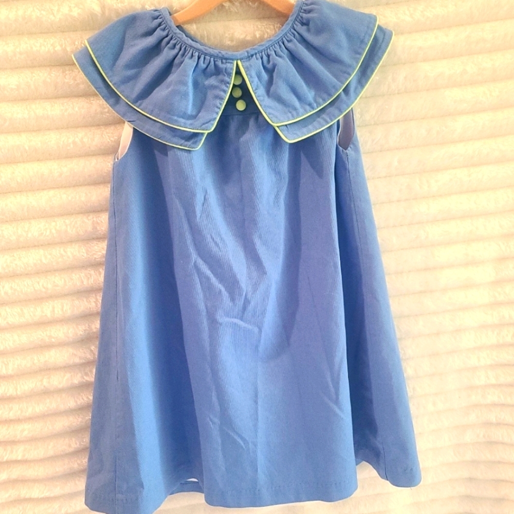 Red Beans classic children's dress blue with button back 6